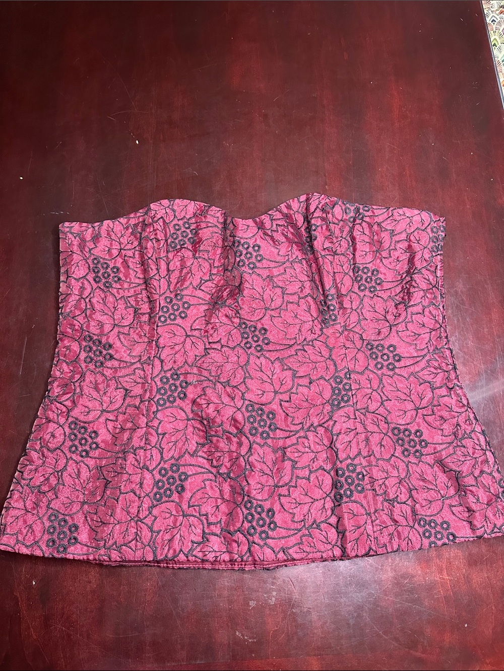 le chateau Burgundy Floral Brocade Strapless Corset Top whimsigoth romantic